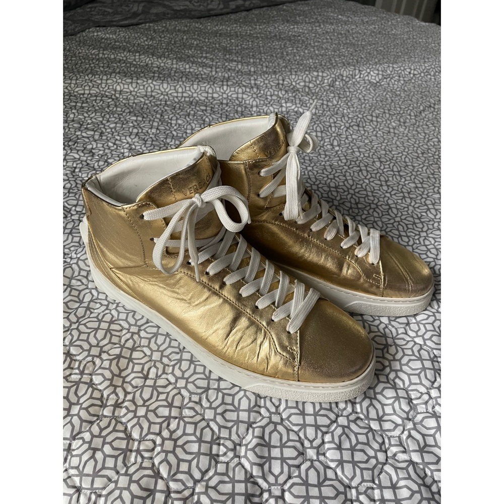 Versace Gold High-top Metallic Leather Sne…